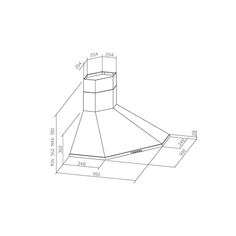 Hota de colt NTAIR KA142 90 x 90 cm, putere de absorbtie 645 mc/h, inox