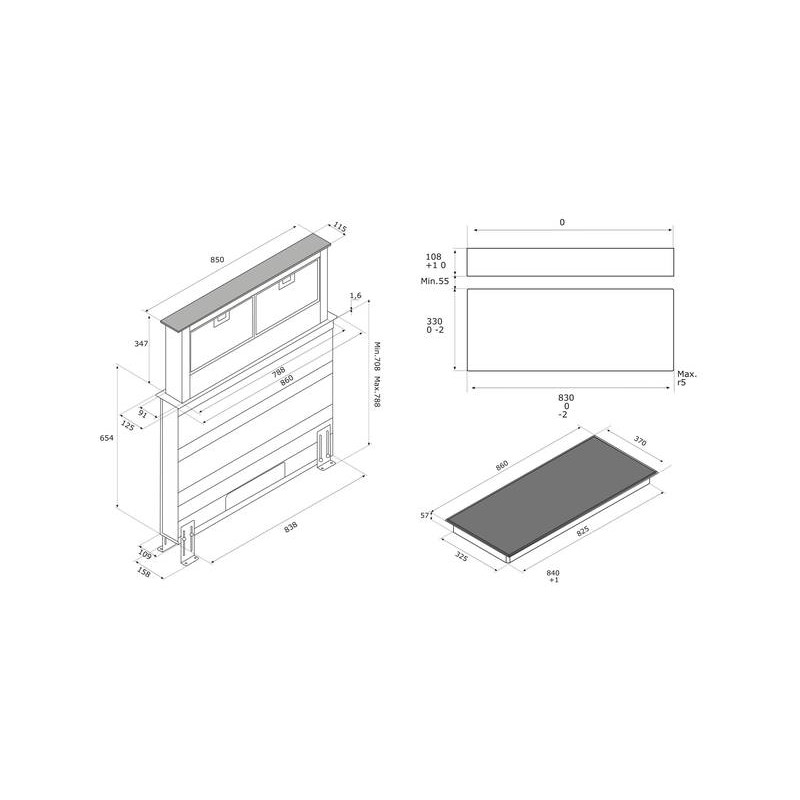 Plita cu aspiratie integrata Airforce Integra Downdraft, 4 zone de gatit, Touch Control, Timer, Booster, 700 mc/h, Negru