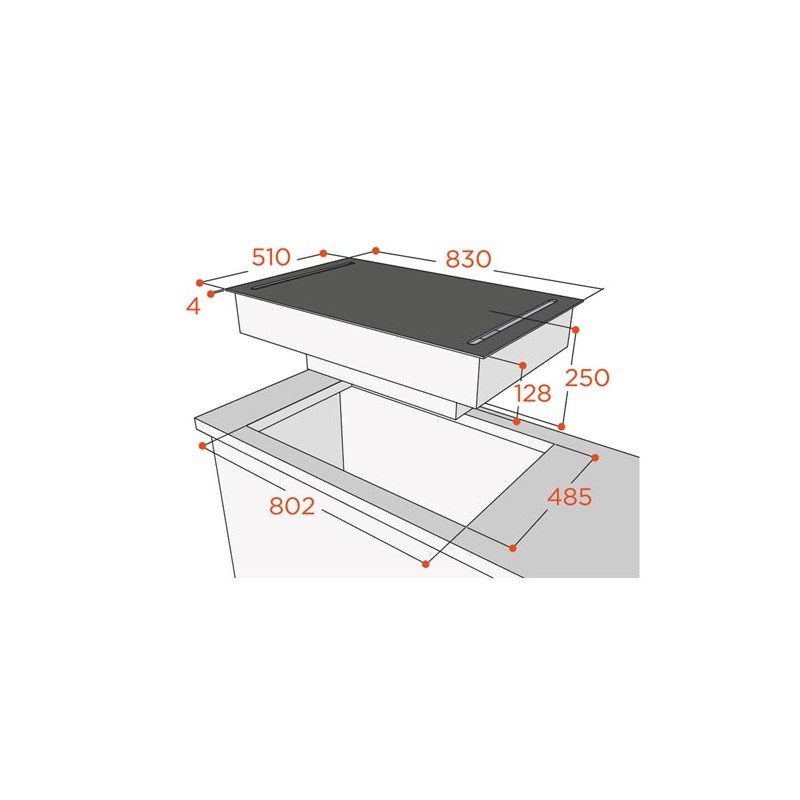 Plita cu aspiratie integrata La Cottura HW8S48CN, 4 zone de gatit, Touch Slider, Timer, Booster, 700 mc/h, Negru