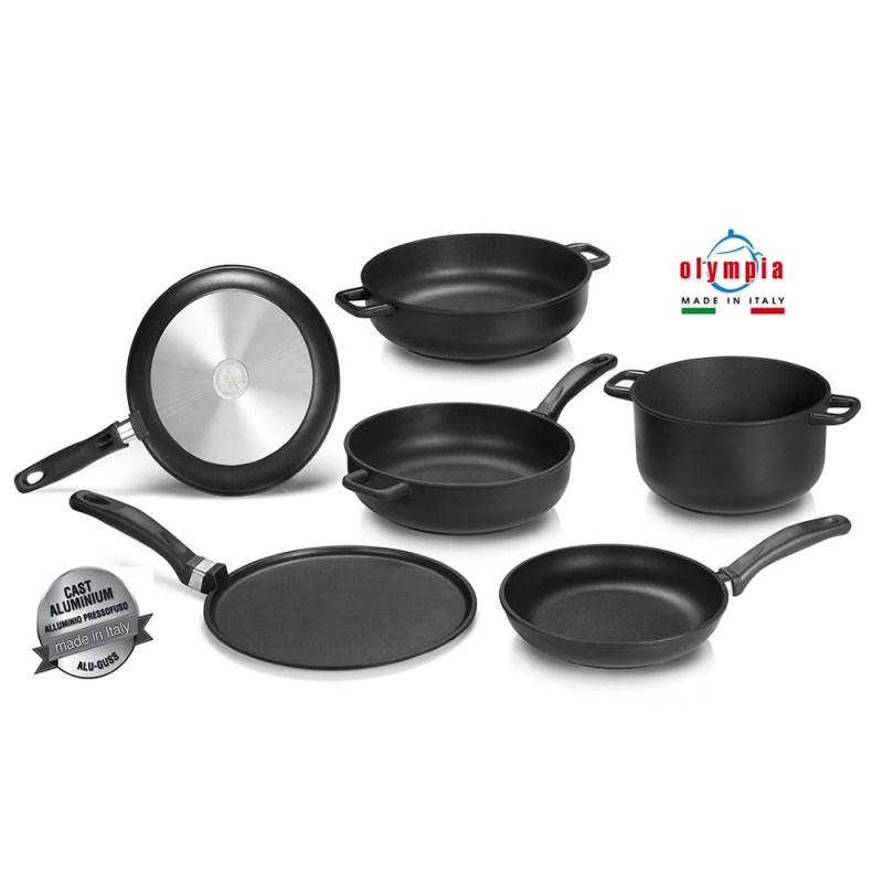 Tigaie adanca Olympia Supreme, 28 cm, multistratificata, aluminiu special pentru alimente, invelis cu titan antiaderent, negru