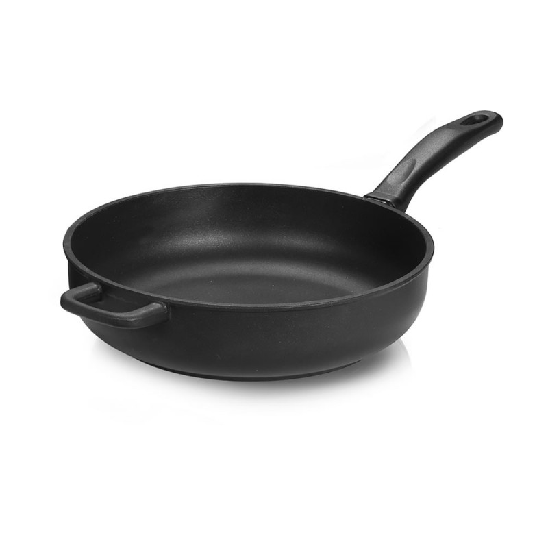 Tigaie adanca Olympia Supreme, 28 cm, multistratificata, aluminiu special pentru alimente, invelis cu titan antiaderent, negru