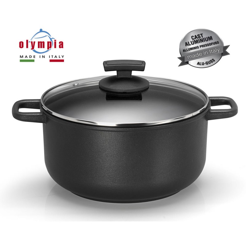 Oala Olympia Supreme, 28 cm, multistratificata, aluminiu special pentru alimente, invelis cu titan antiaderent, negru