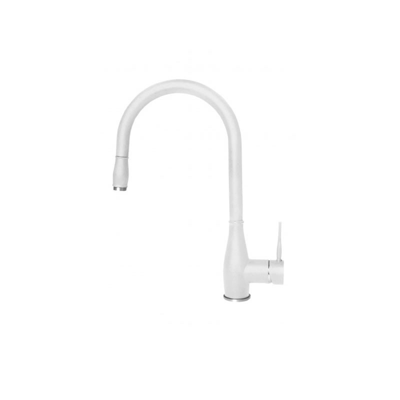 Baterie bucatarie Elleci Neva, Bianco G68, monocomanda, cartus ceramic, dus extractibil