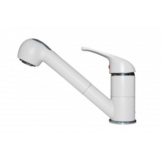 Baterie bucatarie Elleci Venere, Bianco G68, monocomanda, cartus ceramic, dus extractibil