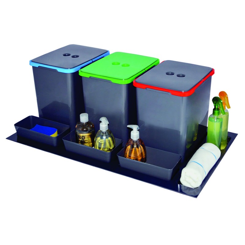 Cos de gunoi selectiv Merill Elegans 900 pentru sertar de 90 cm, 48 l, H 300 mm, 3 cosuri x 16 l