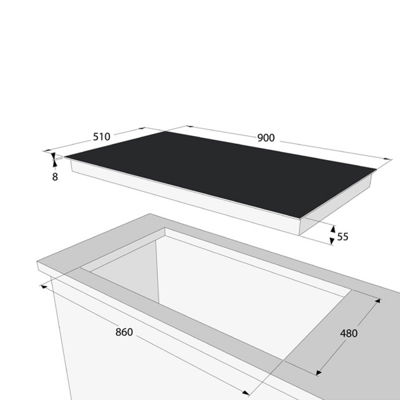Plita pe gaz La Cottura 90 cm GG9KF53, 5 arzatoare, gratar fonta, Sticla Neagra