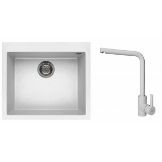 Set Elleci chiuveta Quadra 105 + Baterie S01, Bianco Titano G68