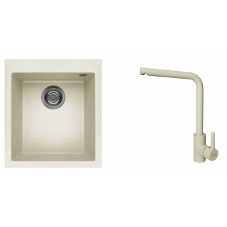 Set Elleci chiuveta Quadra 100 + Baterie S01, Bianco Antico G62