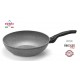 Tigaie wok Olympia Rocker Plus, 28 cm, multistratificata, aluminiu special pentru alimente, cu particule minerale, gri, inductie