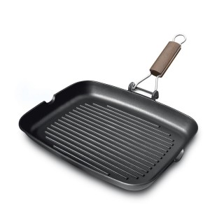 Gratar Olympia Supreme, 28 x 28 cm, multistratificat, aluminiu special pentru alimente, invelis cu titan antiaderent, negru