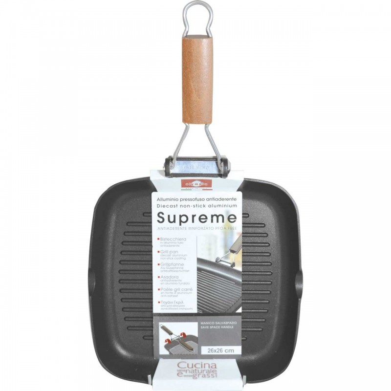 Gratar Olympia Supreme, 28 x 28 cm, multistratificat, aluminiu special pentru alimente, invelis cu titan antiaderent, negru