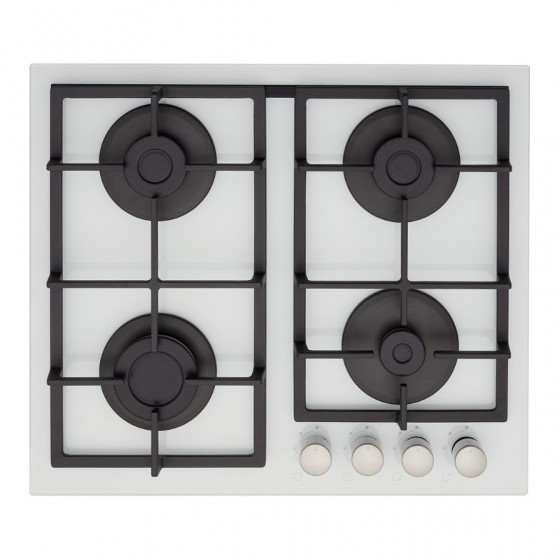 Plita pe gaz La Cottura 60 cm GG6KL40W, 4 arzatoare, gratar fonta, sticla alba