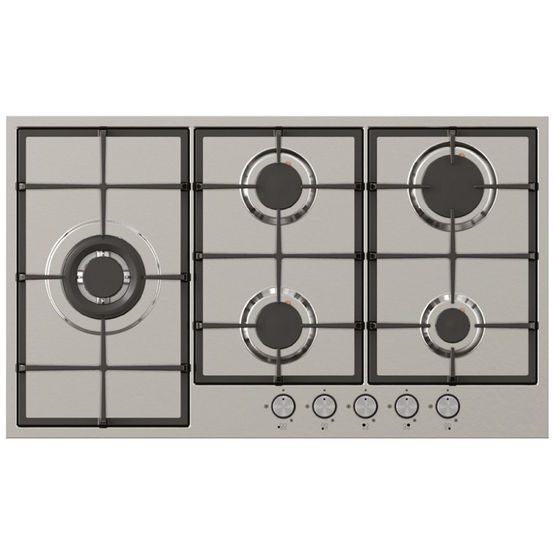 Plita pe gaz La Cottura 90 cm GX9KF53, 5 arzatoare, gratar fonta, inox