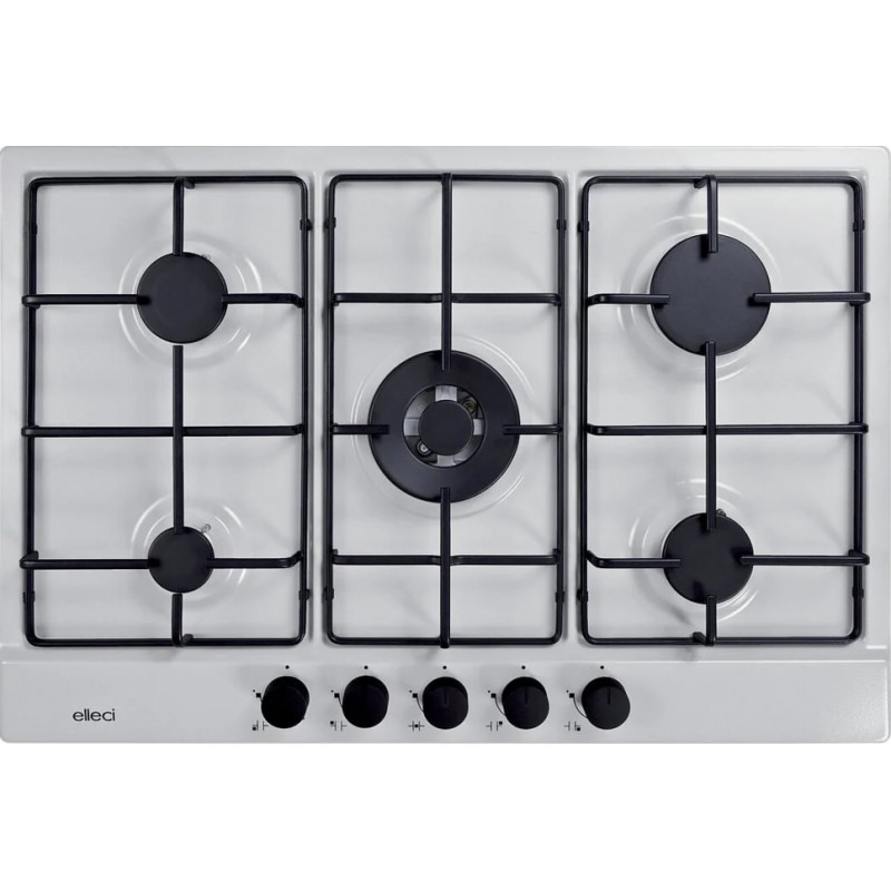 Plita pe gaz Elleci Style 75 cm, 5 arzatoare, gratar emailat, Bianco G68
