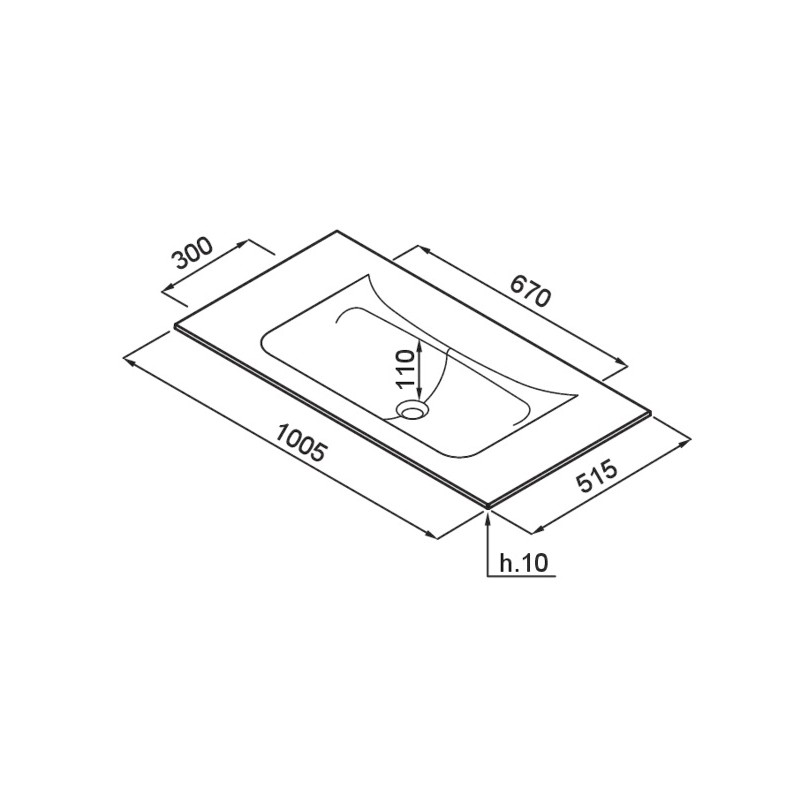 Chiuveta baie / Lavoar cu blat Elleci Vivo 100, 1005 x 487 mm, finisaj Duratek, culoare DBK Black