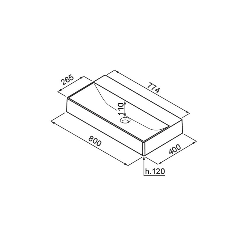 Chiuveta baie / Lavoar pe blat Elleci Puro T 80, 800 x 400 mm, finisaj Duratek, culoare DSG Sage