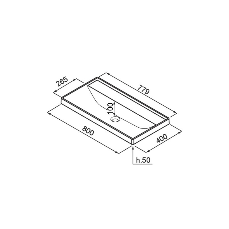 Chiuveta baie / Lavoar semi-incastrat Elleci Puro D 80, 800 x 400 mm, finisaj Duratek, culoare DWH White