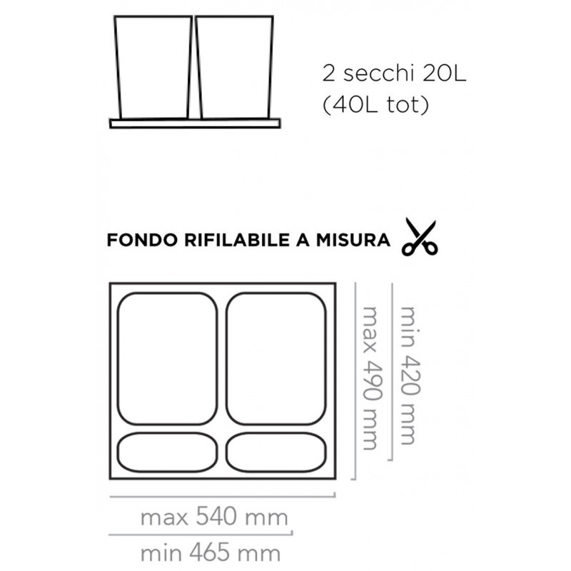 Cos de gunoi selectiv Merill Elegans 600 pentru sertar de 60 cm, 32 l, H 300 mm, 2 cosuri x 16 l