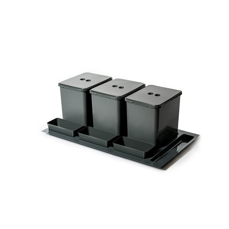 Cos de gunoi selectiv Merill Elegans 900 pentru sertar de 90 cm, 48 l, H 300 mm, 3 cosuri x 16 l