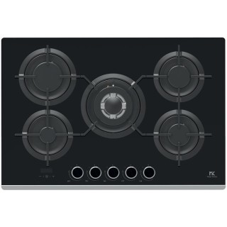 Plita pe gaz Master Kitchen Edge 75 cm, 5 arzatoare, gratar fonta, timer, sticla neagra
