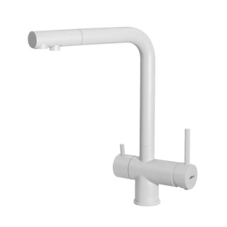 Baterie bucatarie Elleci Tourmaline, White K96, apa purificata, comanda dubla, cartus ceramic