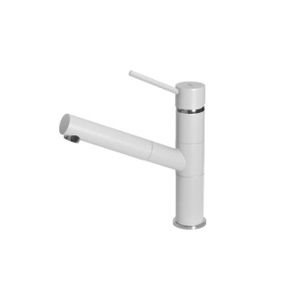 Baterie bucatarie Elleci Reno, Bianco G68, monocomanda, cartus ceramic, dus extractibil