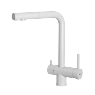 Baterie bucatarie Elleci Tourmaline Plus Pure, White K96, apa purificata, comanda dubla, dus extractibil, cartus ceramic