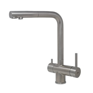 Baterie bucatarie Elleci Tourmaline Plus Pure, Inox IN, apa purificata, comanda dubla, dus extractibil, cartus ceramic