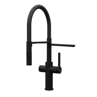 Baterie bucatarie Elleci Ventum Pure, Black BK, apa purificata, comanda dubla, dus extractibil, cartus ceramic