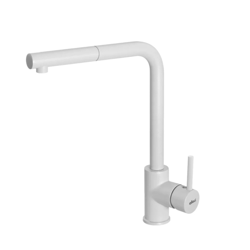 Baterie bucatarie Elleci Trail Plus, Bianco G68, monocomanda, cartus ceramic, dus extractibil