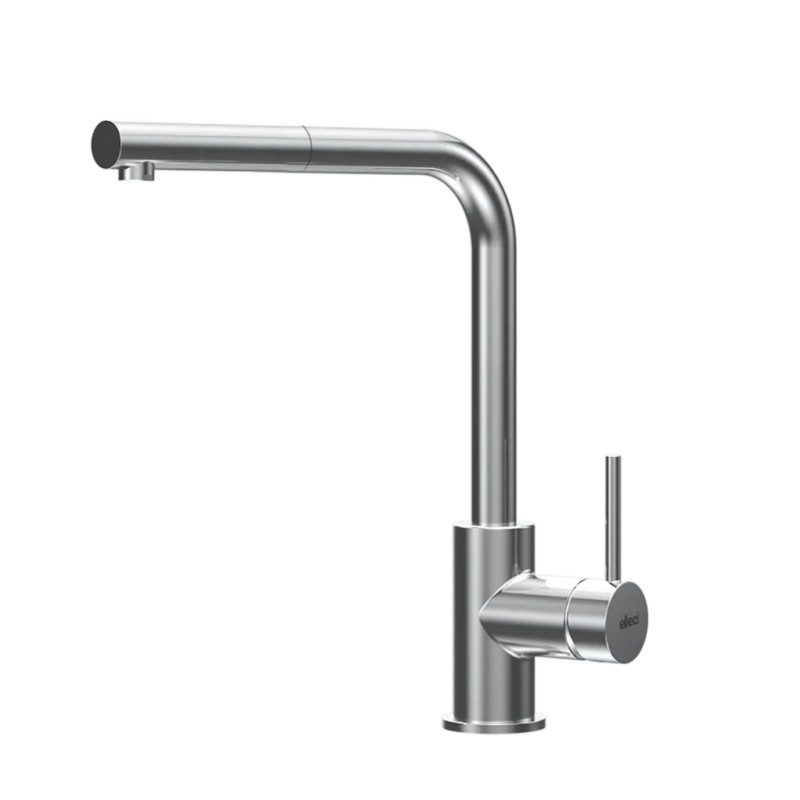 Baterie bucatarie Elleci Trail Plus, Crom, monocomanda, cartus ceramic, dus extractibil