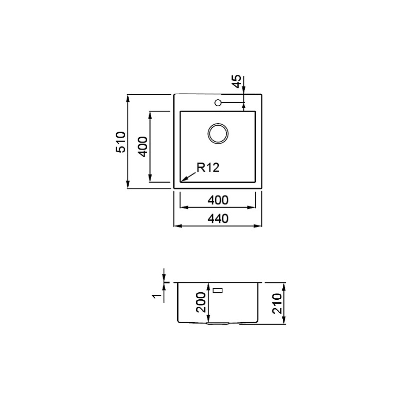 Chiuveta inox Elleci Compass 400, 440 x 510 mm, standard, satinat