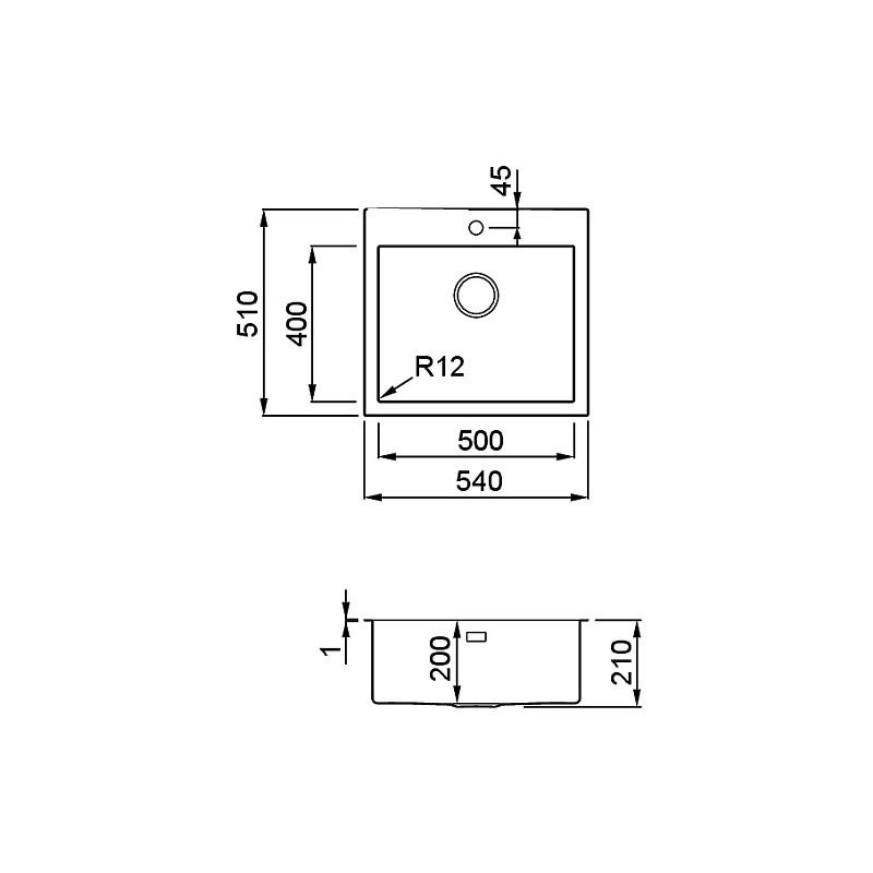 Chiuveta inox Elleci Compass 500, 540 x 510 mm, standard, satinat