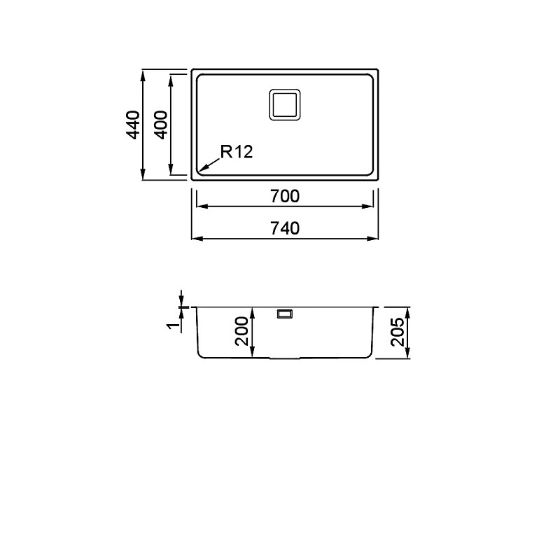 Chiuveta inox Elleci W-Square 700, 742 x 443 mm, standard, satinat