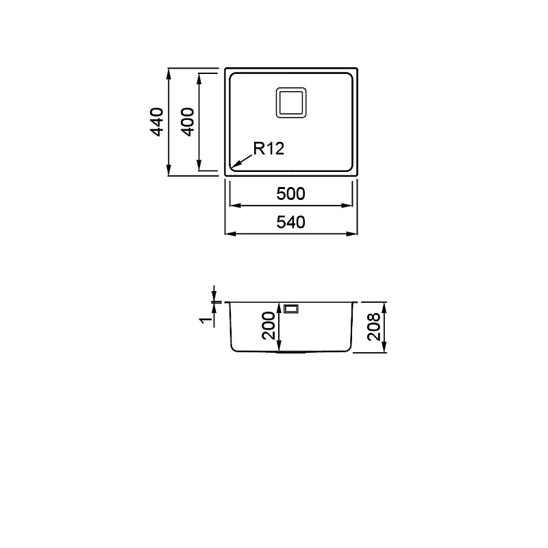 Chiuveta inox Elleci W-Square 500, 540 x 440 mm, standard, satinat