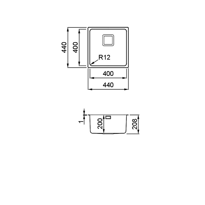 Chiuveta inox Elleci W-Square 400, 440 x 440 mm, standard, satinat