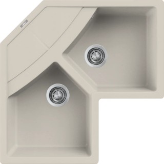 Chiuveta granit Elleci Unico Corner, Bianco Soft G39, 830 x 830 mm, colt