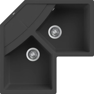 Chiuveta granit Elleci Unico Corner, Full Black G40, 830 x 830 mm, colt