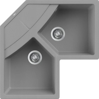 Chiuveta granit Elleci Unico Corner, Cemento G48, 830 x 830 mm, colt