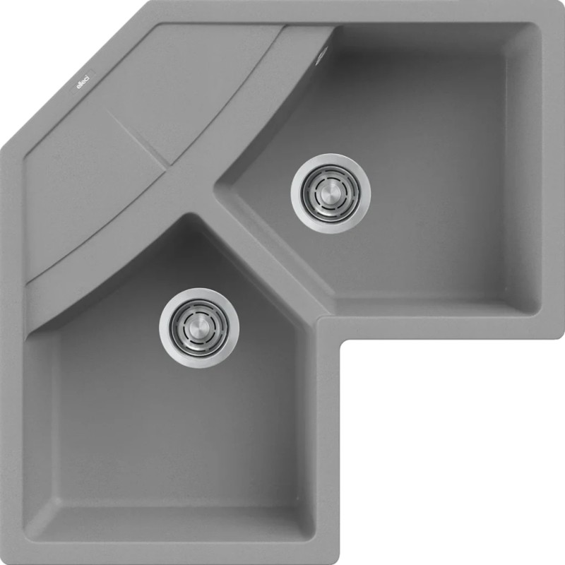 Chiuveta granit Elleci Unico Corner, Cemento G48, 830 x 830 mm, colt