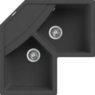 Chiuveta granit Elleci Unico Corner, Antracite G59, 830 x 830 mm, colt