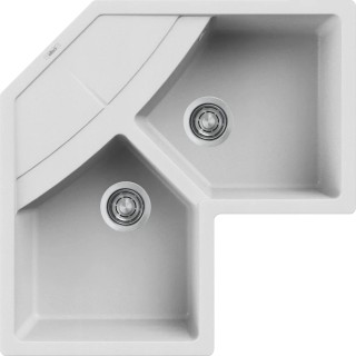 Chiuveta granit Elleci Unico Corner, Bianco G68, 830 x 830 mm, colt