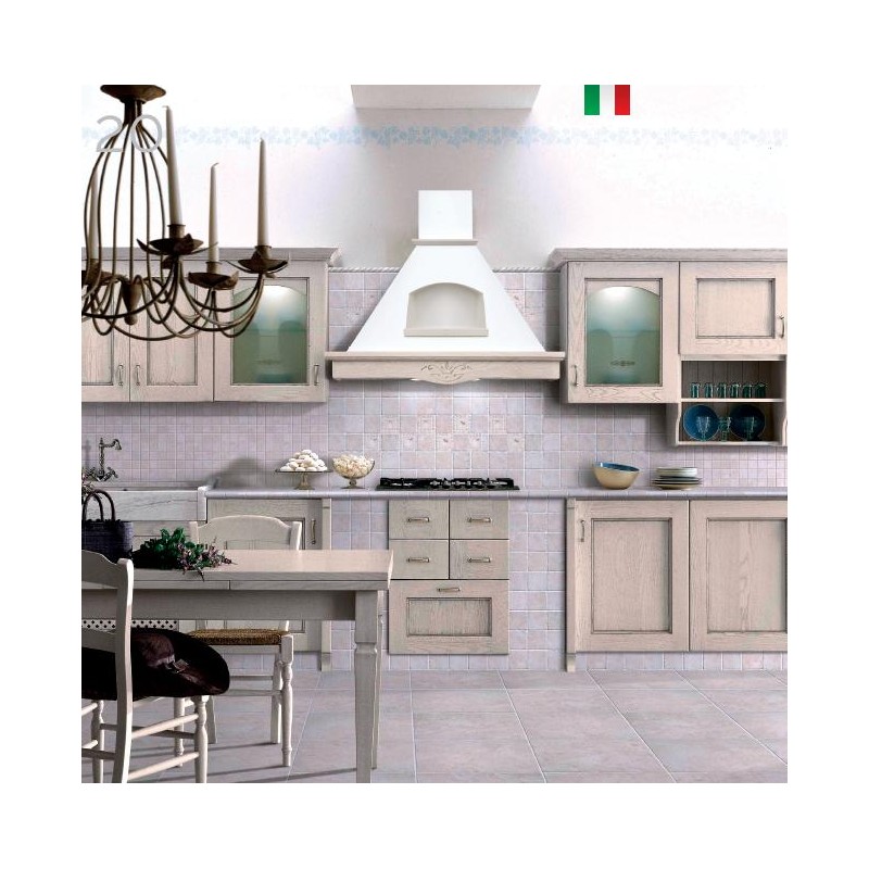 Hota rustica Positano 60 cm, putere de absorbtie 500 mc/h, Ivory, rama lemn natur