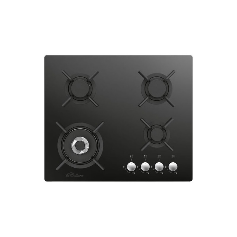 Plita pe gaz La Cottura 60 cm GG6KL43N, 4 arzatoare, gratar fonta, sticla neagra