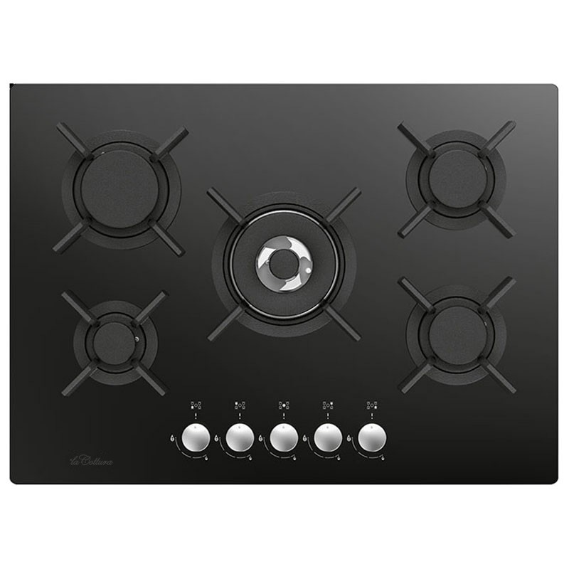 Plita pe gaz La Cottura 70 cm GG7KF53N, 5 arzatoare, gratar fonta, sticla neagra