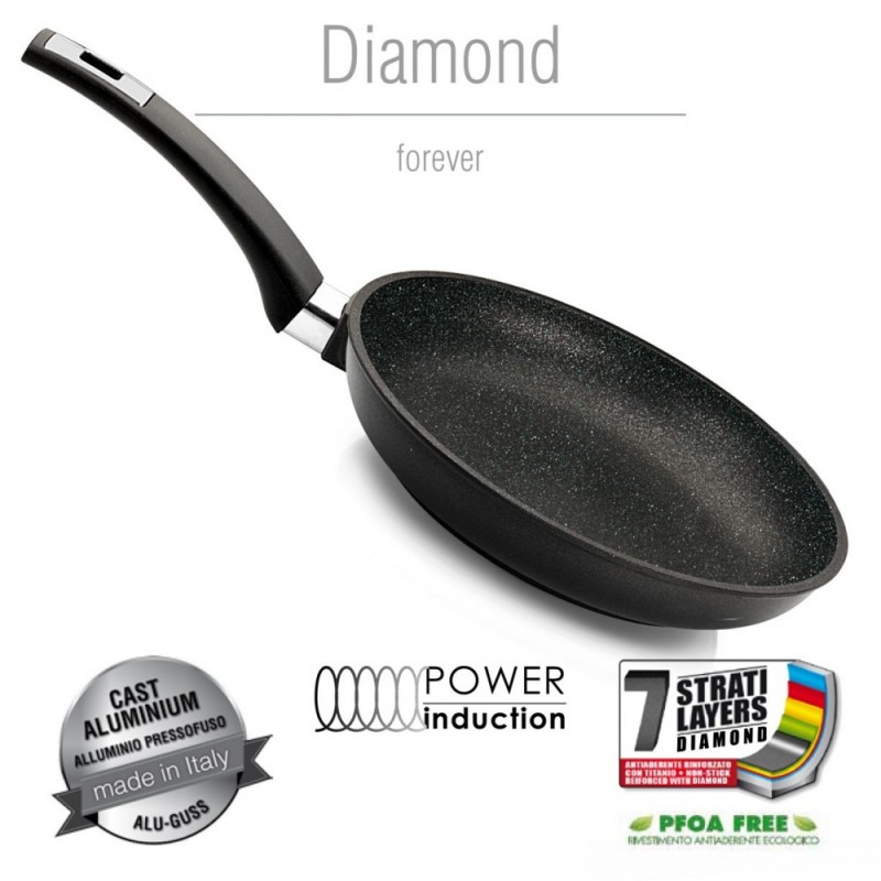 Tigaie Olympia Diamond, 28 cm, multistratificata, aluminiu special pentru alimente, cu pulbere de diamant, negru, inductie