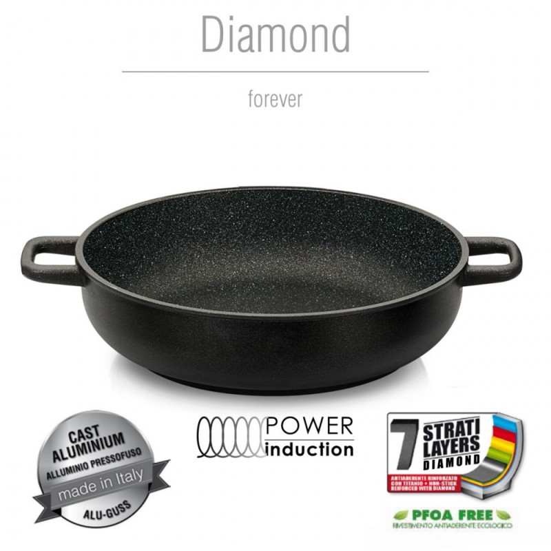 Cratita Olympia Diamond, 28 cm, multistratificata, aluminiu special pentru alimente, cu pulbere de diamant, negru, inductie
