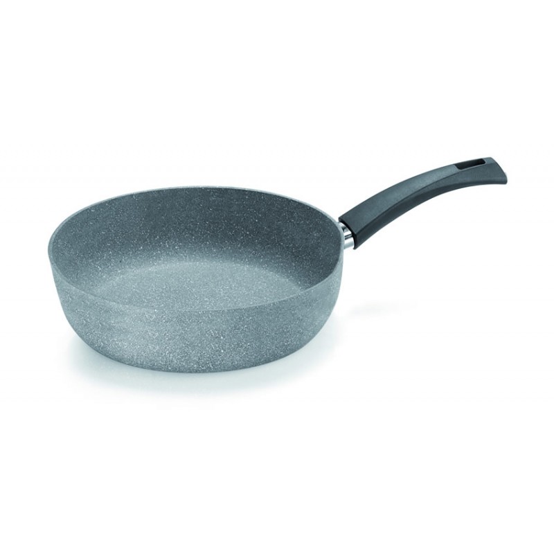 Tigaie adanca Olympia Rocker, 28 cm, multistratificata, aluminiu special pentru alimente, cu particule minerale, gri