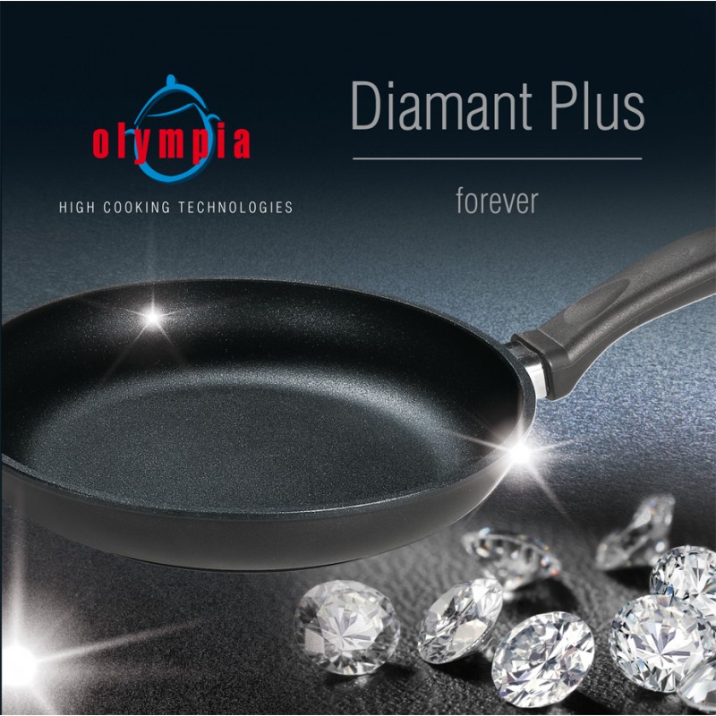 Tigaie Olympia Diamond, 28 cm, multistratificata, aluminiu special pentru alimente, cu pulbere de diamant, negru, inductie