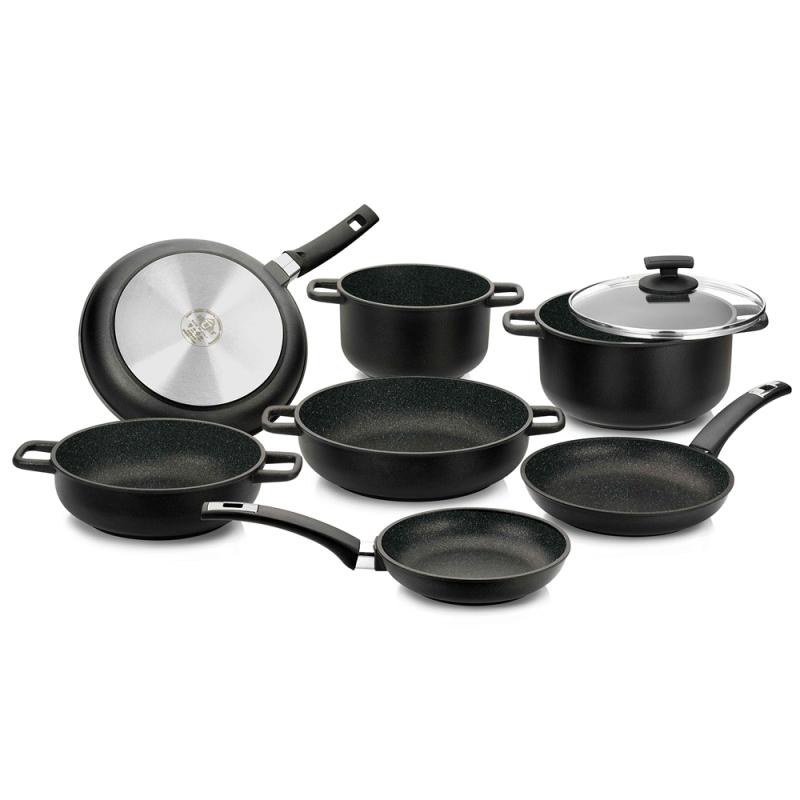 Tigaie Olympia Diamond, 28 cm, multistratificata, aluminiu special pentru alimente, cu pulbere de diamant, negru, inductie